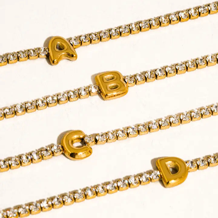 Chaplin 18K Gold Non-Tarnish Rhinestone Letter Bracelet