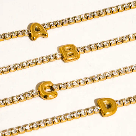 Chaplin 18K Gold Non-Tarnish Rhinestone Letter Bracelet