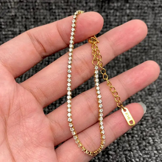 Sparkling Inlay Cz 18K Golden S.Steel Chain Bracelet - Fgs