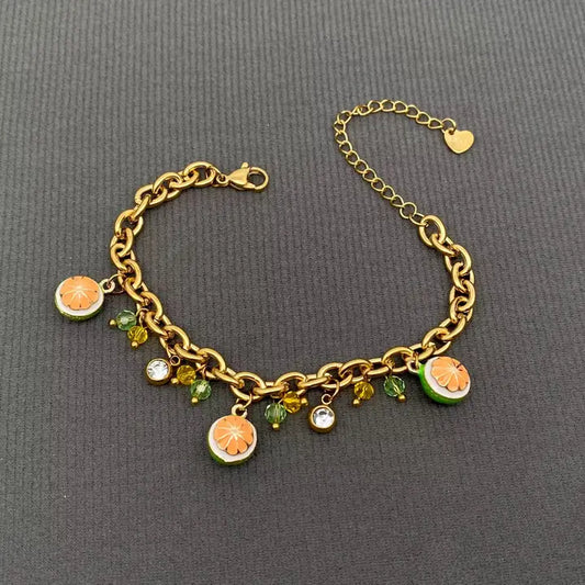 Enamel Lemon Charm 18K Gold Plated S.Steel Bracelet