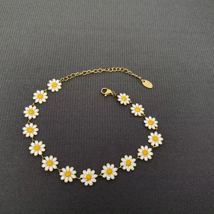 18K Gold Plated S.Steel Enamel Daisy Linked Bracelet - Fgs