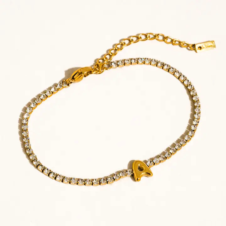 Chaplin 18K Gold Non-Tarnish Rhinestone Letter Bracelet