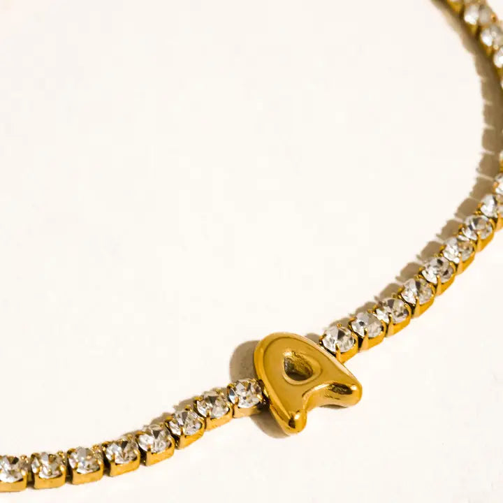 Chaplin 18K Gold Non-Tarnish Rhinestone Letter Bracelet